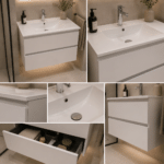 Set Mobilier BELO pentru Baie, Dulap Lavoar, 2 Sertare, Alb - imagine 2