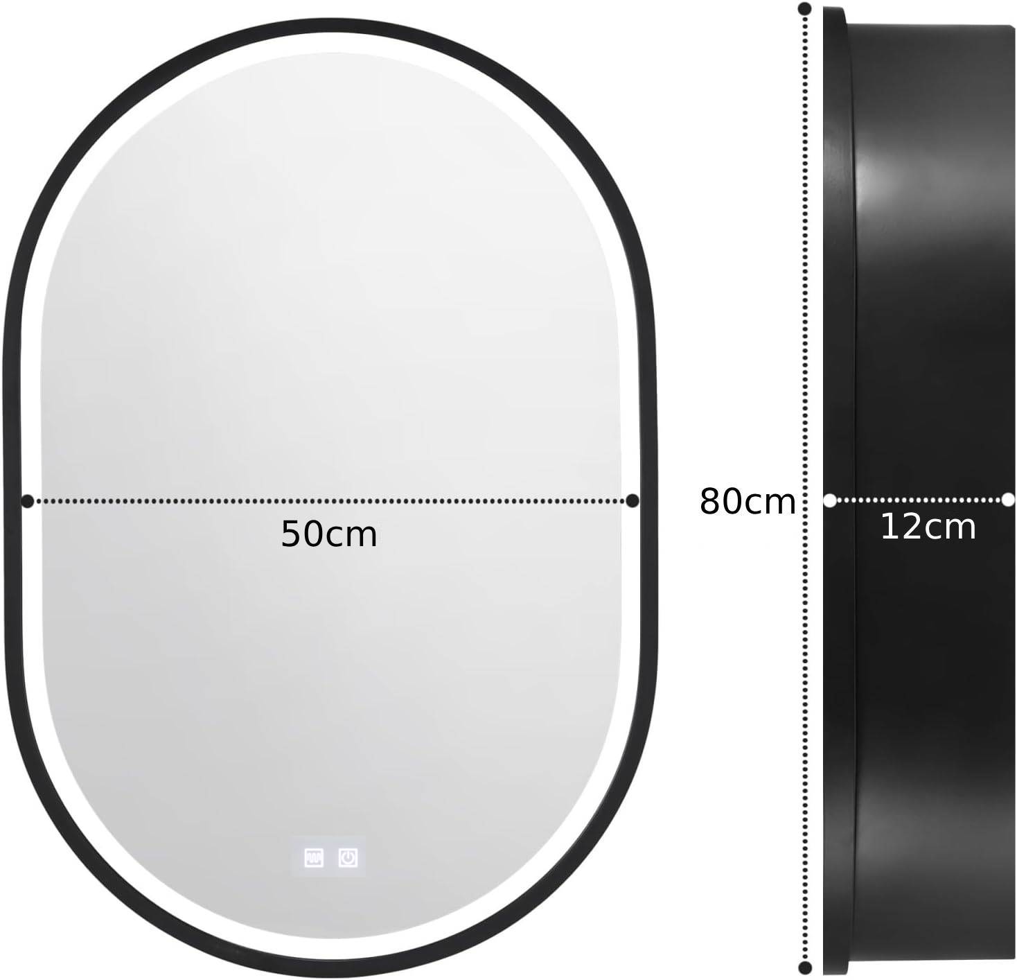 Oglinda LED cu Dulap, Ovala, 50x80cm, Dezaburire, Lumina Rece/Calda/Neutra, Rama Alba, Spatiu de Depozitare - imagine 2