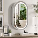 Oglinda LED cu Dulap, Ovala, 50x80cm, Dezaburire, Lumina Rece/Calda/Neutra, Rama Alba, Spatiu de Depozitare - imagine 4