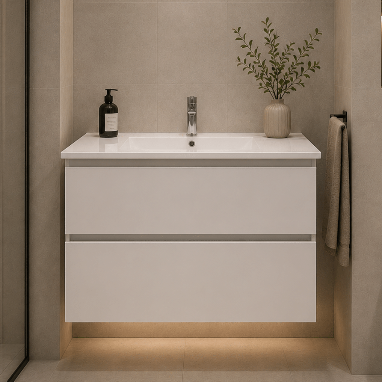 Set Mobilier BELO pentru Baie, Dulap Lavoar, 2 Sertare, Alb Set Mobilier BELO pentru Baie, Dulap Lavoar, 2 Sertare, Alb - imagine 1